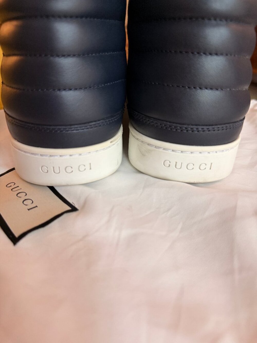 Gucci Men’s Tennis 1977 High Top Sneakers Navy Leather & monogram canvas - Picture 7 of 9